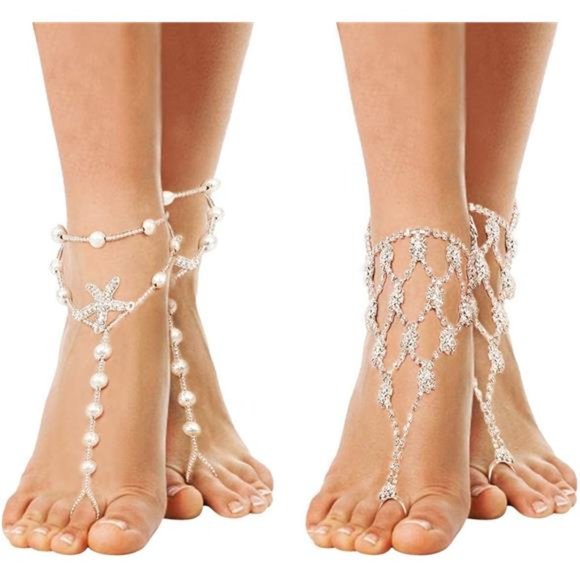 2Pairs Barefoot Sandals- Beach Anklet Chain with Starfish for Women Foot Jewelry - Picture 1 of 6